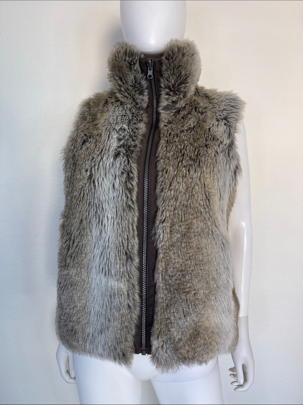Weatherproof Faux Fur Zip-Front Vest in Taupe Gray